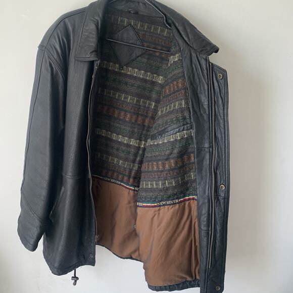 New River Mens LARGE Black Lamb Leather Heavy Weight Coat Lambskin Vintage - Picture 14 of 16